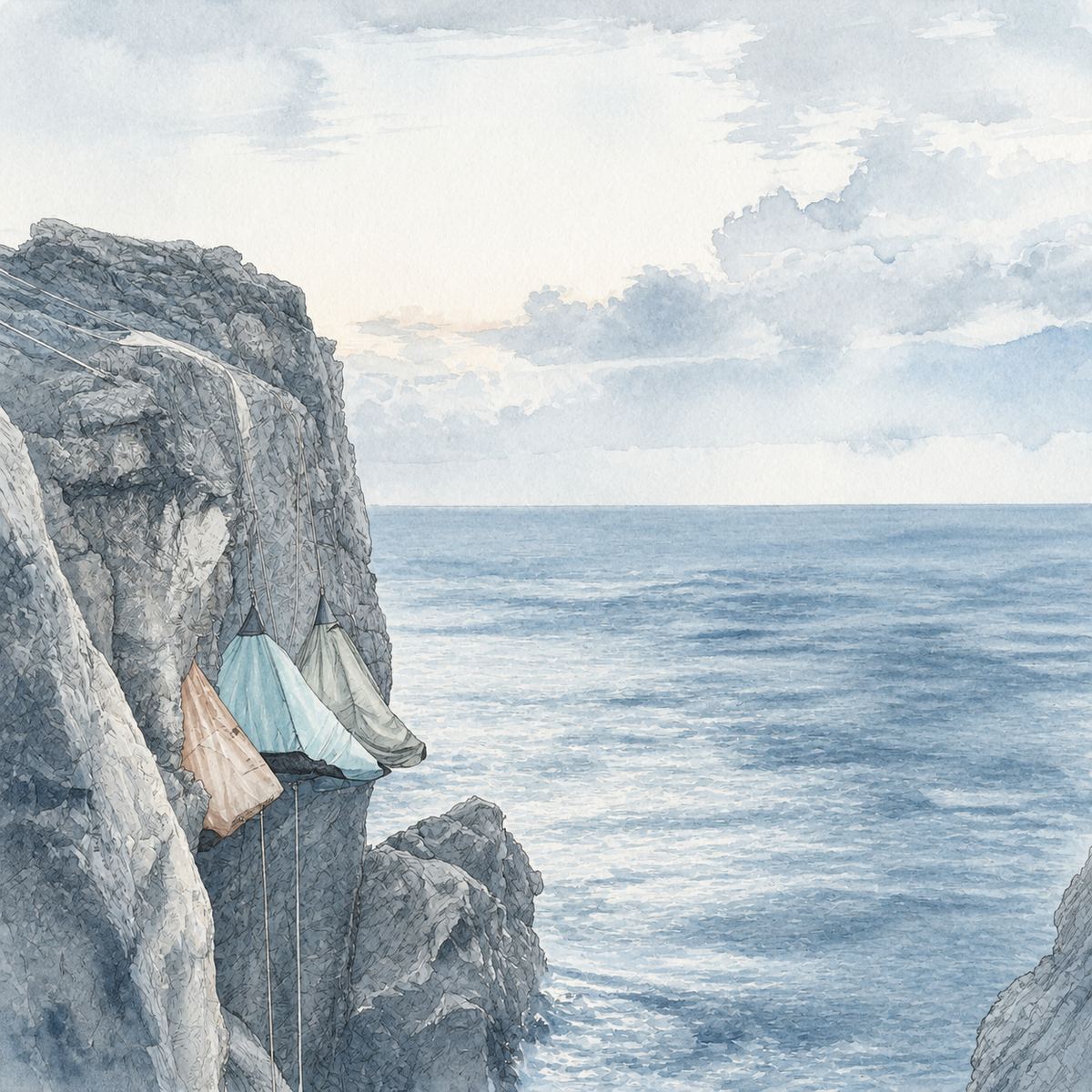 Acantilado frente al mar, ilustrado en acuarela